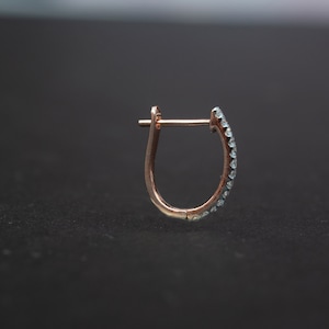 14k Gold, Diamond Huggie Earrings , 14mm Diamond Hoop Earrings, Diamond Creoles, Diamond Earrings, Hoop Earrings, gold Huggie Earrings
