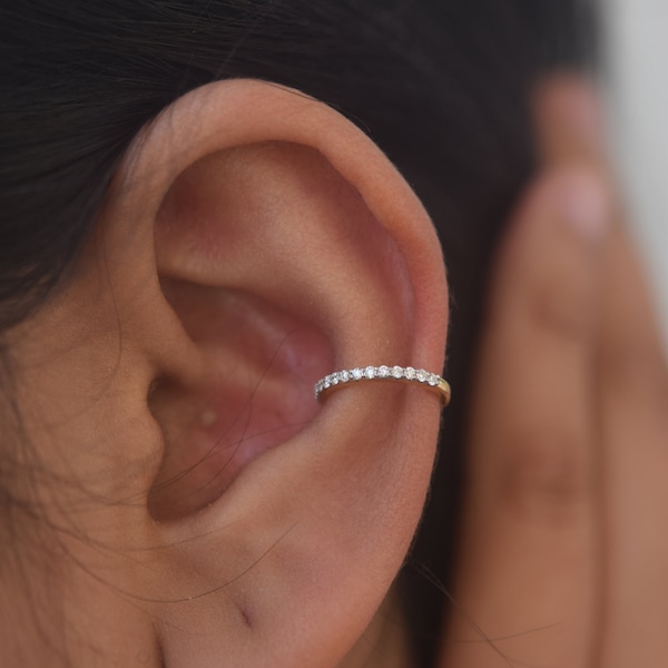 14k Solid Gold Diamond Ear Cuff, Ear Cuff Geen Piercing goud, Real Diamond Ear Cuffs oorbellen, Ear Cuff Gold, Sierlijke Ear cuff, earcuff zilver