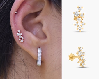 Pendiente de oro de 14 quilates con diamantes: piercing en hélice en racimo