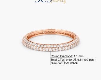 14k Gold Full Eternity Diamond Pave Ring: Minimalist Engagement Band