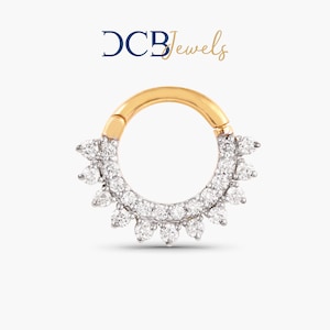 Cartilage Hoop, 14k Solid Gold Natural Diamond cartilage daith conch ring 16g, Diamond Septum nose ring, Hinged segment hoop, Daith earring.