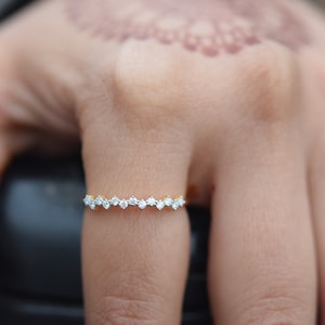Simple Diamond Ring, Thin Diamond Ring, 14k/18k Gold Stack Ring, Half Eternity Prong Diamond Ring,Diamond Wedding band, Dainty Diamond Band