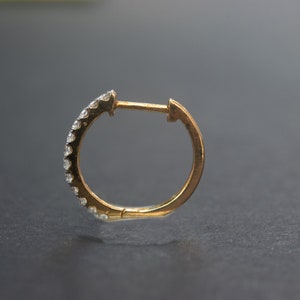 Diamond huggie earrings, 14k gold, 13 mm Diamond hoop earrings, Diamond Huggies , Hoop Huggie Earrings, Hoop Earrings, Gold Diamond Earrings