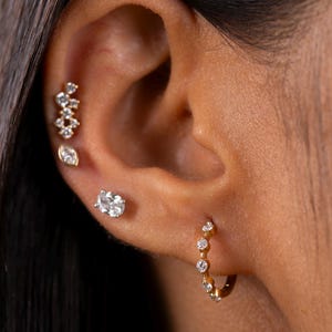 Diamond hoop earrings,14k Diamond earrings set, 10 mm Diamond Huggie Earrings,Diamond Cartilage earrings, Statement hoop earrings.