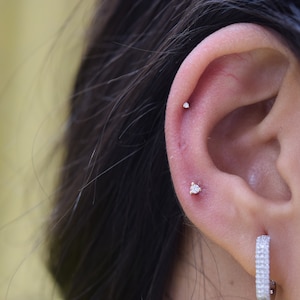 Tiny 14k Gold Diamond Studs, Dainty gold studs, dainty diamond studs, simple earrings, 2nd hole earring, Cartilage Stud, 0.03 ct studs.