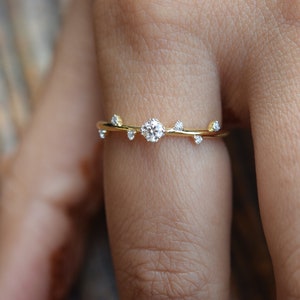 14k Gold Simple Diamond Solitaire Engagement Ring/ Dainty Ring/Promise Ring/ Diamond Wedding Ring for Women/Minimalist Diamond Ring/Stacking