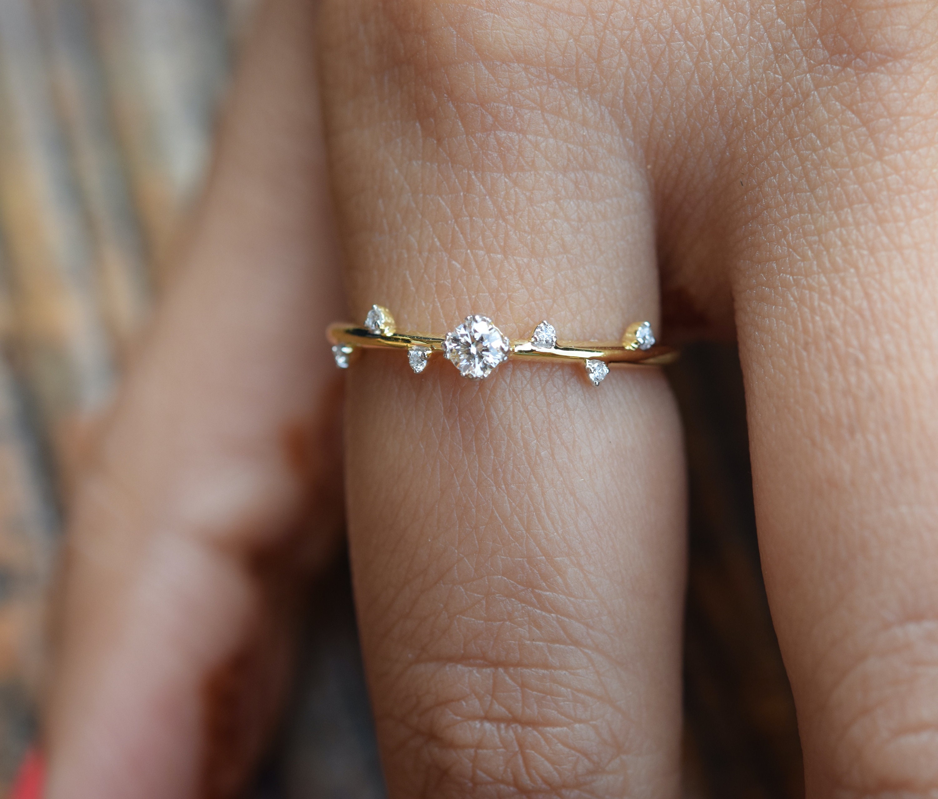 14k Gold Simple Diamond Solitaire Engagement Ring Dainty Ring
