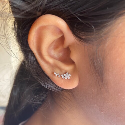 Diamond Climber Stud Earring 14K Gold / Diamond Lash Ear Etsy
