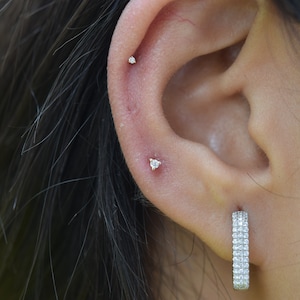 Tiny Diamond Helix studs Earrings, Tiny stud earrings, 14k 16g labret studs earrings, 1.5 mm diamond screw back earrings, mini earrings.