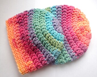 Rainbow Dreams Chunky Baby Hat, Knitted Hospital Hat, Crochet Baby Beanie Hat, Premature Hospital Newborn to 3 months Baby Shower Gift