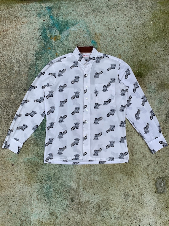 Printed Mandarin Collar Long Sleeve Shirt