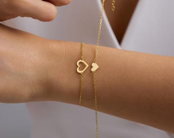 Mother Daughter Nesting Heart Bracelets, Matching Heart Bracelets, Sentimental Bracelet for HerMom & Child Jewelry, Meaningful Gift for Mom