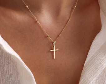 Dainty Cross Necklace, Faith Cross Pendant, 18K Gold Vermeil or Rose Gold Vermeil, Minimalist Layering Necklace, Christian Gift