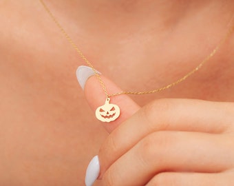 Sterling Silver Pumpkin Necklace, Angry Pumpkin Pendant, Cute Halloween Gift for Kids and Her