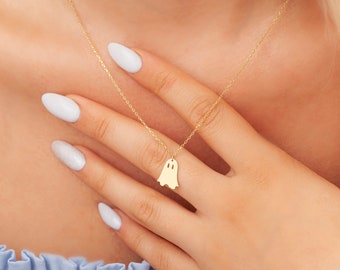 Ghost Necklace, Silver Ghost, Dainty Ghost Necklace, Ghost Necklace, Halloween Ghost Necklace, Spooky Boo Emoji, Halloween Gift