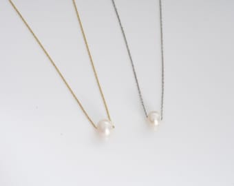 Round Pearl Necklace, Unique Minimalist Bridal Jewelry, Elegant Pendant Special Day Gift for her and mom, River50.
