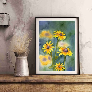 Black Eyed Susan Watercolor Painting / Digital Download / A4 Size