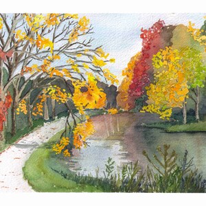 Autumn Trail Landscape Watercolor Painting (Digital Download / A4 Size)