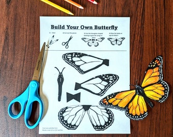 Build your own Monarch butterfly Craft for kids, printable butterfly coloring page, butterfly life cycle, printable crafts for preschool