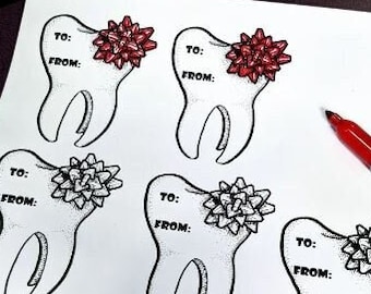 Printable Tooth Gift Tags for dental offices. dental student gift, dentist gift, coworker present, marketing PDF print, Christmas gift tag