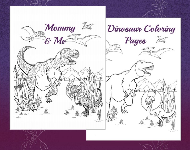Mommy and Me Dinosaur Coloring Page, Hand Drawn Coloring Pages for Adults, Dino Printable, T-rex ...
