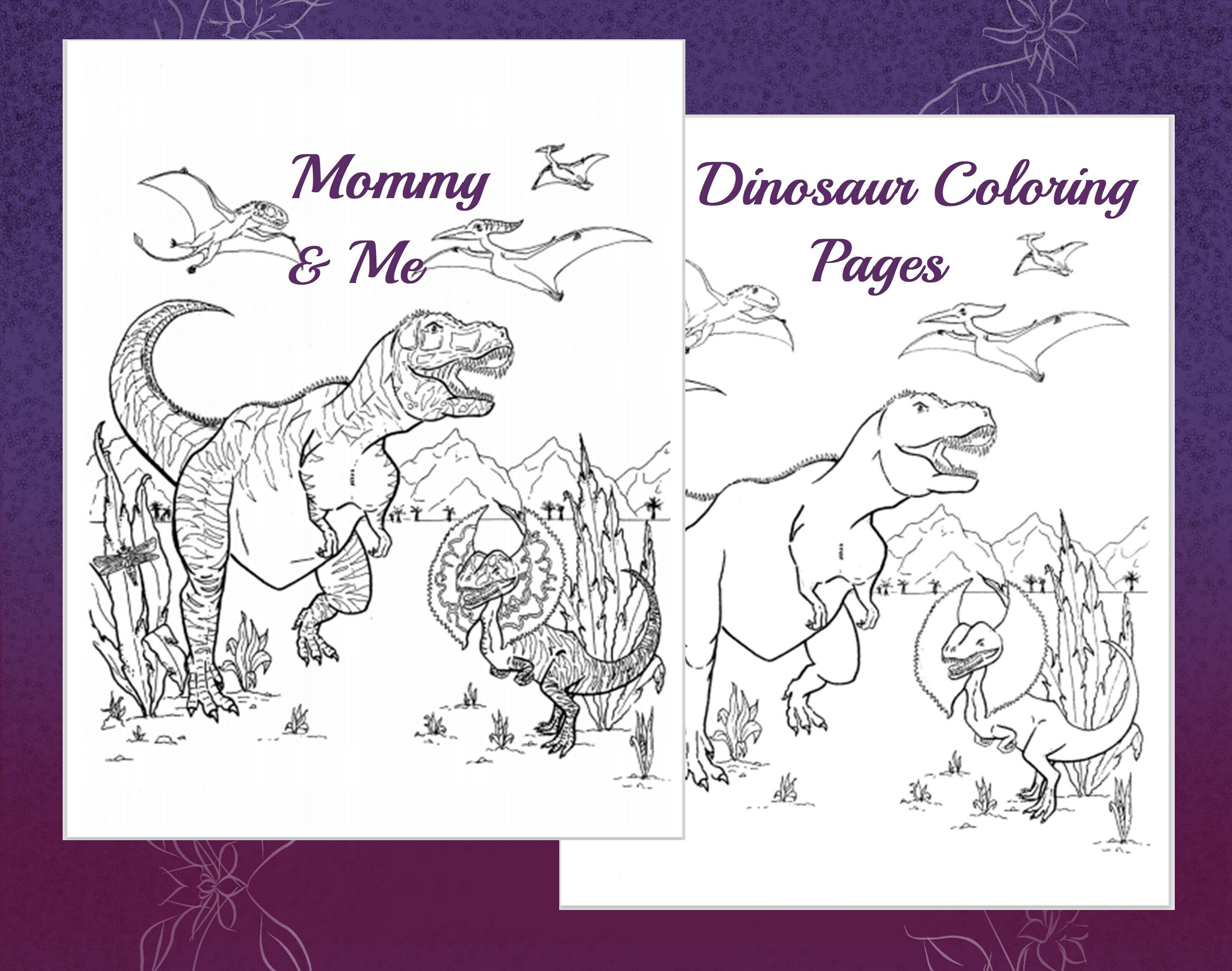 Mommy and Me Dinosaur Coloring Page, Hand Drawn Coloring Pages for ...