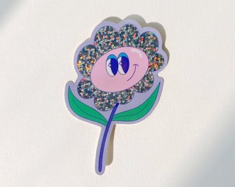 Sticker fleur vinyle scintillant