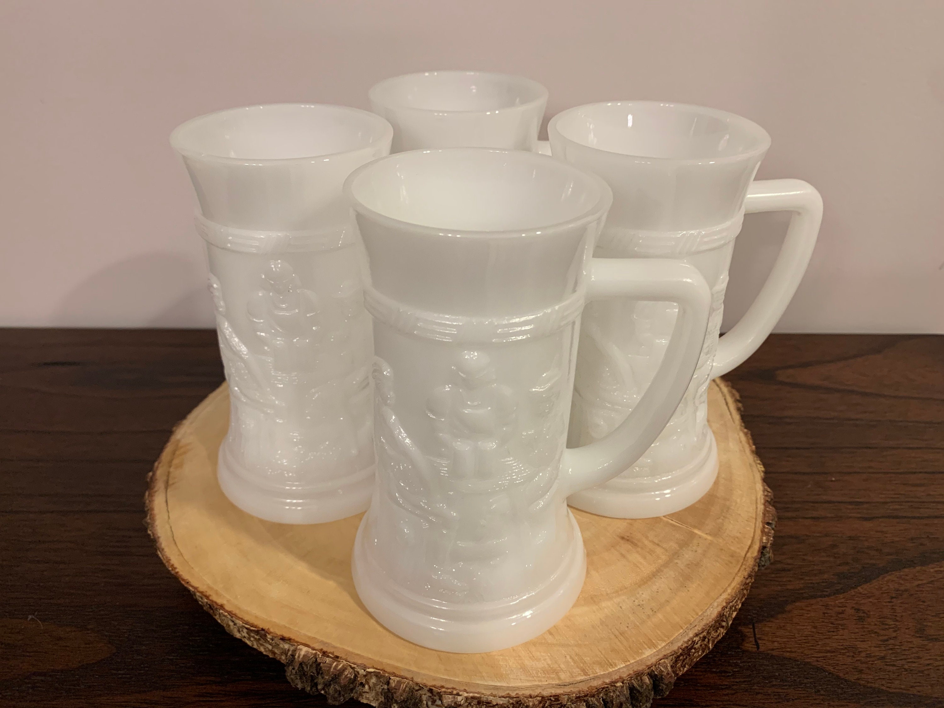 Set of Four Milk Glass Vintage Beer Mugs. Milk Glass Stein Etsy