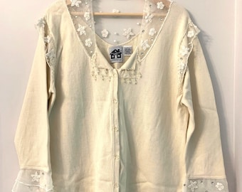 Maglione color crema decorato Vintage Storybook Knits, taglia L