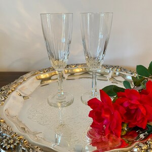 Pair of Vintage Cristal D’arques Diamant Crystal Champagne Flutes/ Glasses