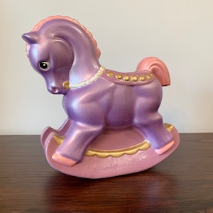 Vintage Purple Baby Rocking Horse Planter Vase Figurine