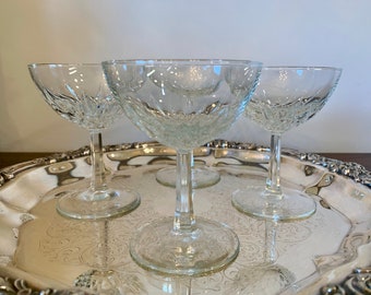Set of 4 Vintage Rare Retro Cristal D’arques-Durand Diamant France Crystal Champagne Coupes Sherbet Cocktail Glasses