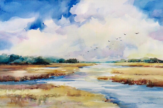 Marsh Scene Art Print. Giclee Print of a Watercolor Painting | Etsy