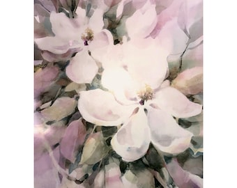 Pink Magnolias Floral Art Print. Giclee print of a watercolor painting by Bill Oplinger