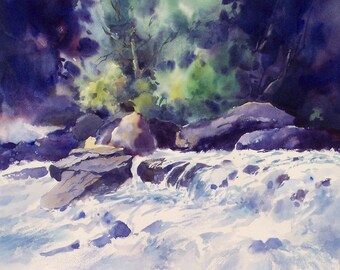 Mountain Stream Art Print. Giclee print of a watercolor painting by Bill Oplinger