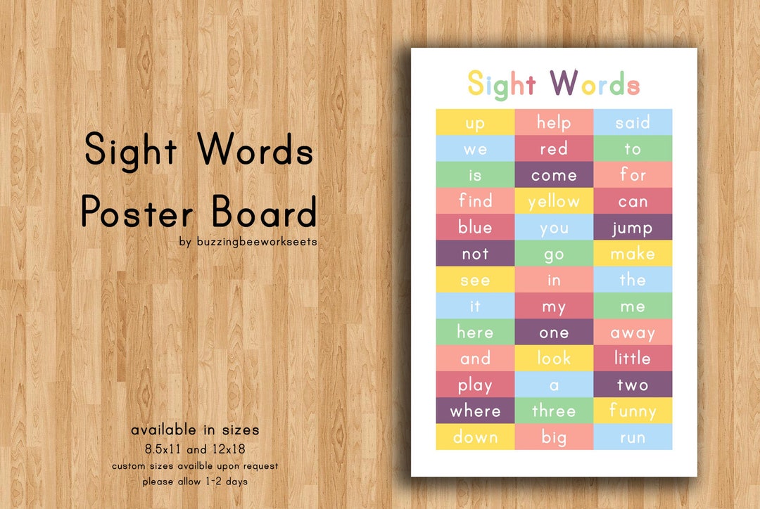 Sight Words Poster Board Sight Words Learning Sheet - Etsy
