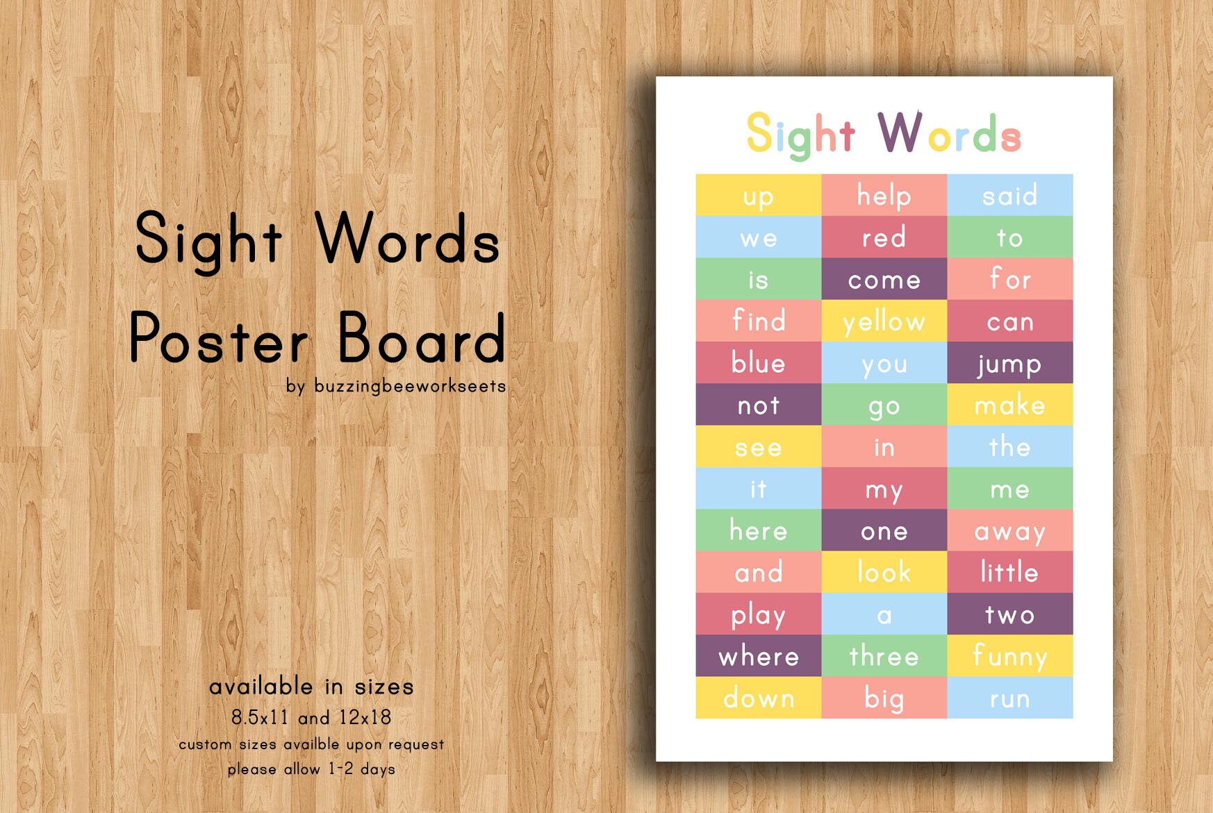 Sight Words Poster Board Sight Words Learning Sheet - Etsy