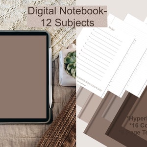12 Subject Digital Notebook / Goodnotes Notebook / Hyperlinked Digital Notebook / Minimalist Style / Aesthetic Neutral Colors / PDF File