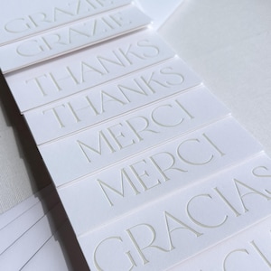 Neutrale ästhetische Dankeskarten (8 Stück) - mehrsprachiges Letterpress-Kartenset