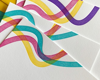 Bright Squiggly Notecards (Set of 8) - Luxe Letterpress Notecard Set in Happy Colors