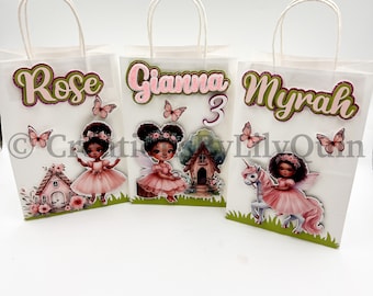 Personalized Fairy Party Favor Bags: First Birthday, Pixie Theme (Set of 10)