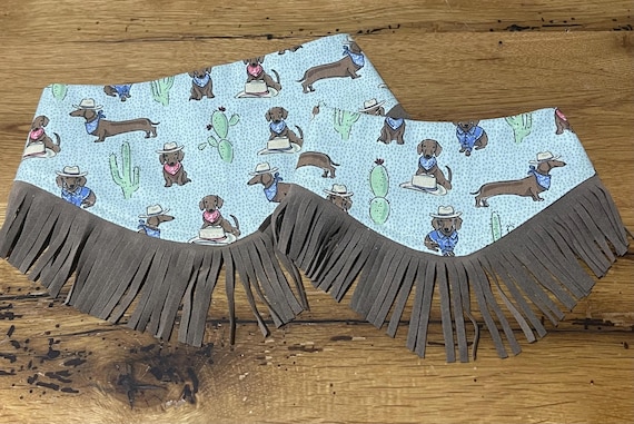 Dachshund Cowboy Bandana with Faux Leather Fringe