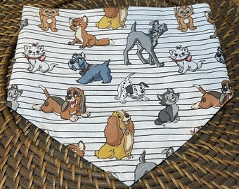 Cute Dog Bandana! Lady and the Tramp and Dogs, Cotton material, Over the collar, or Snap closure styles, variety of Disney hounds!