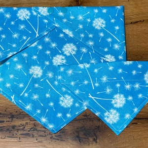 Dandelion Fluff Bandana, snap fit or over the collar, glow in dark,  pet Bandana, Cotton material. Its a faint glow after charged