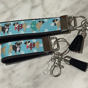 Pug Wristlet Key Fob: Dog Lover Gift with Charm & Tassel