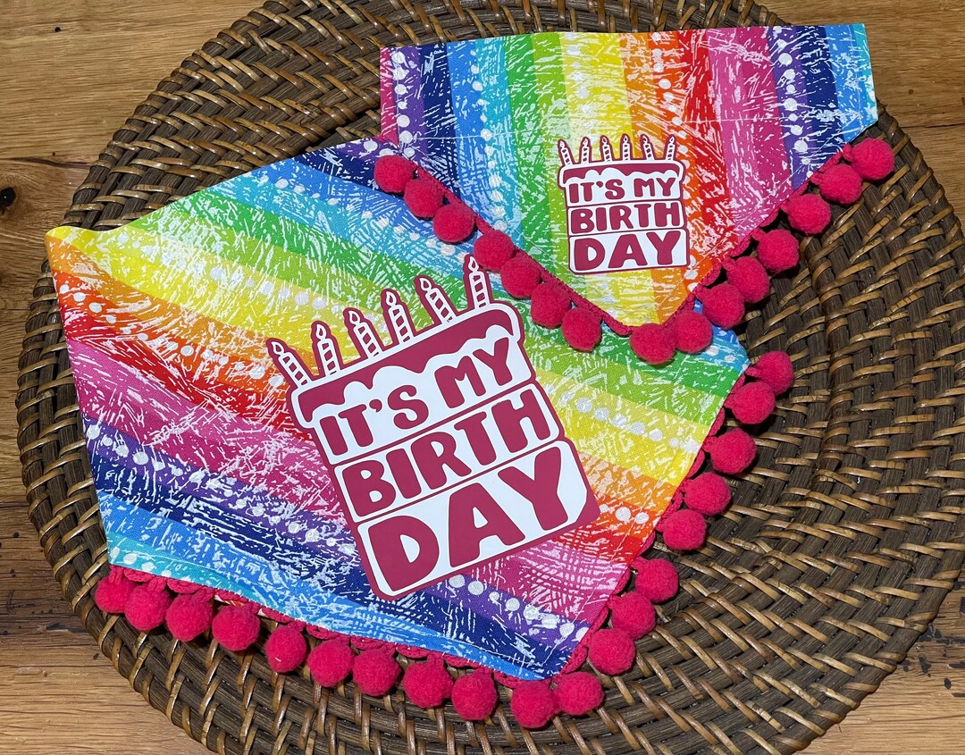 Birthday Bandana Its My Birthday, on Rainbow Cotton Material, Snap and