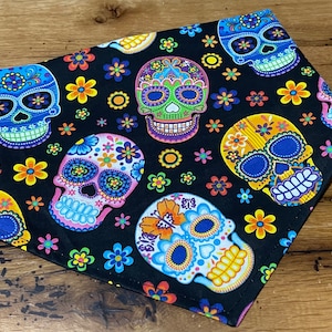 Colorful Sugar Skull Dog Bandana: Snap or Over-the-Collar Cotton Pet Bandana