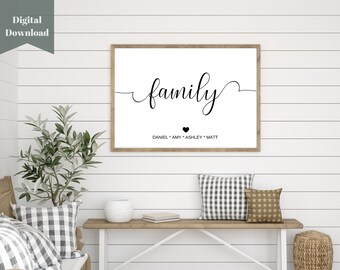 DIGITAL DOWNLOAD - Family with names,  Bedroom Prints, Wall Decor, Bedroom Posters, Wall art