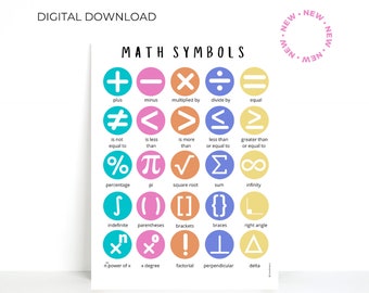 Basic Math Symbols SET B - DIGITAL DOWNLOAD - Education Printable, Montessori Materials