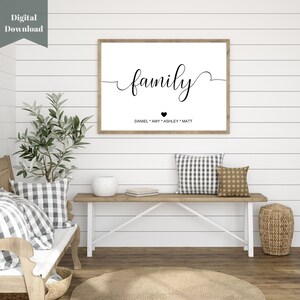 DIGITAL DOWNLOAD Family with names, Bedroom Prints, Wall Decor, Bedroom Posters, Wall art image 1